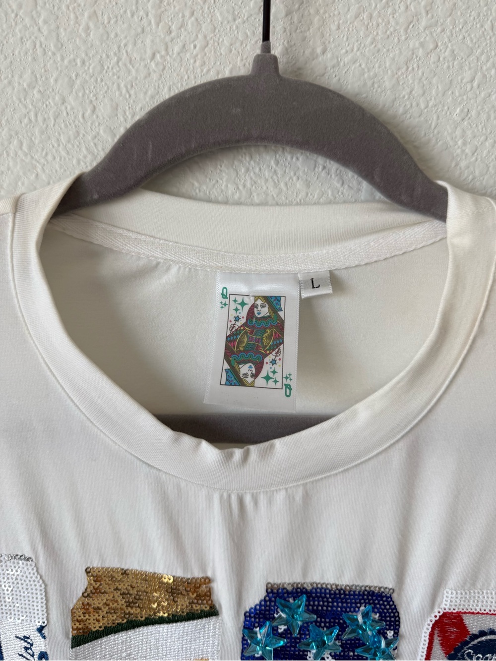 Queen of Sparkles White Sequin & Bead Embellished Graphic Tee - Picture 3 of 6